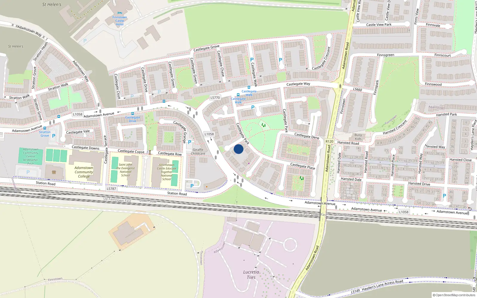 Overhead map showing the location of 1 Castlegate Mews, Lucan