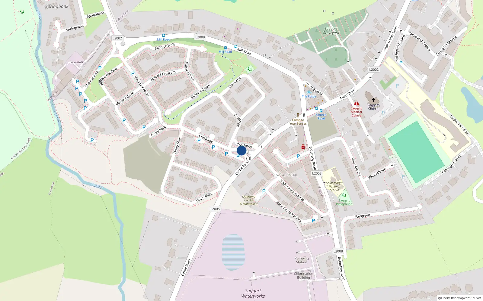 Overhead map showing the location of 1 Crosforge Close, Saggart