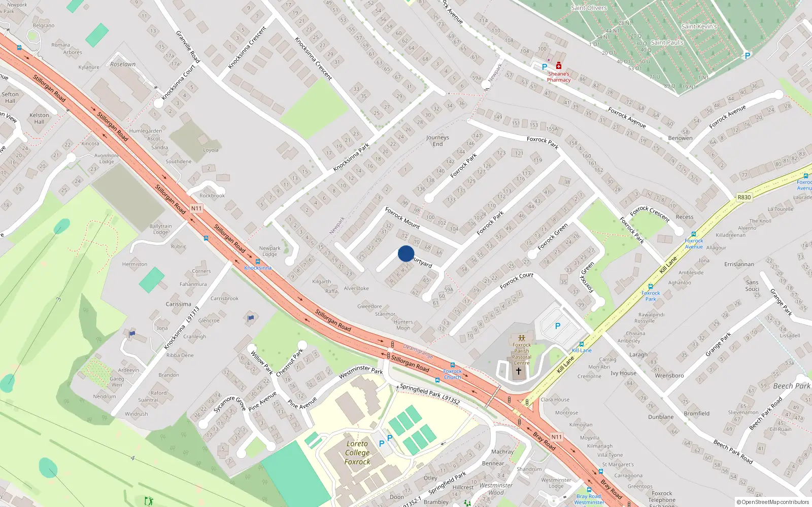 Overhead map showing the location of 1 The Courtyard, Deansgrange