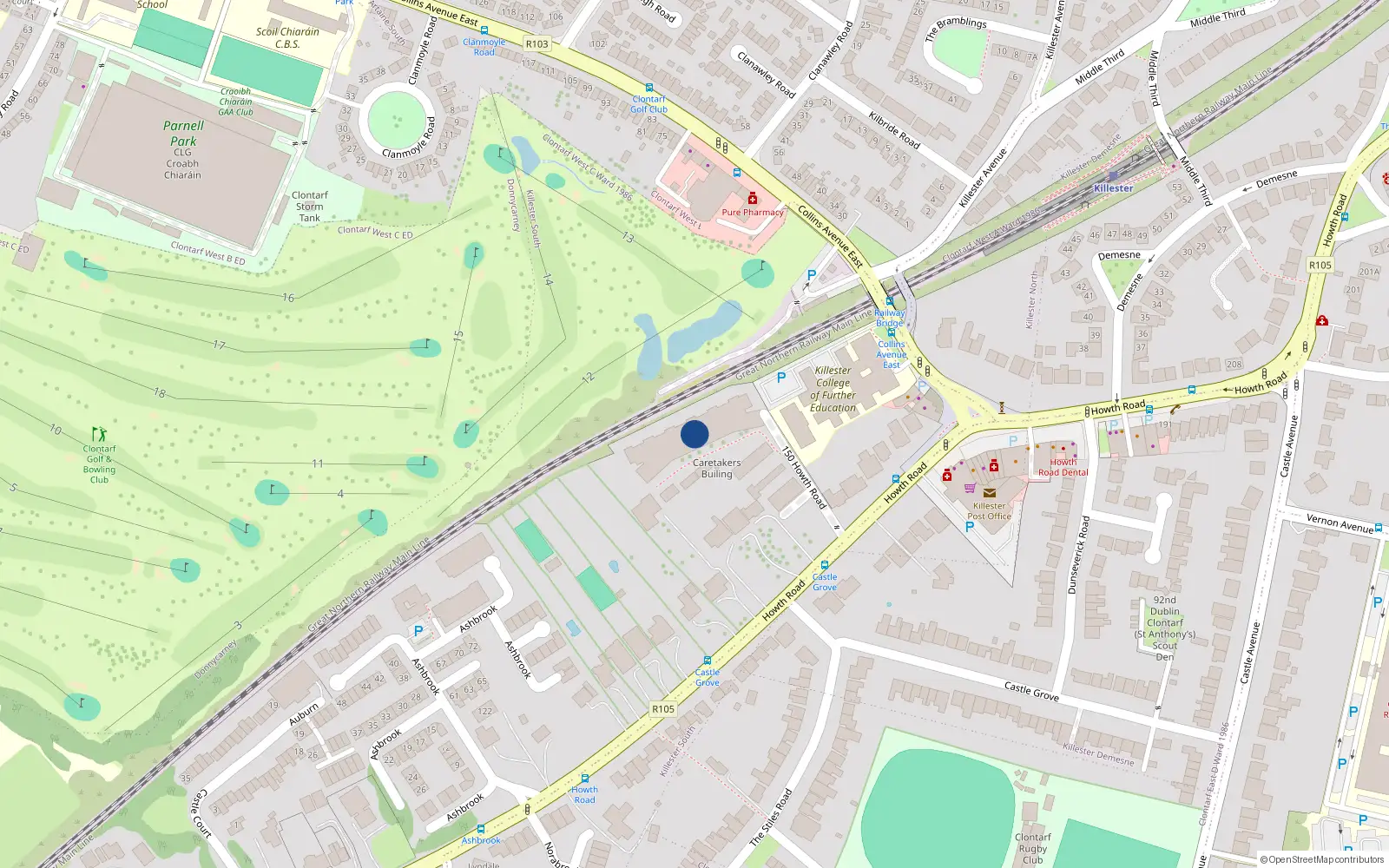 Overhead map showing the location of 150 Howth Road, Dublin 3