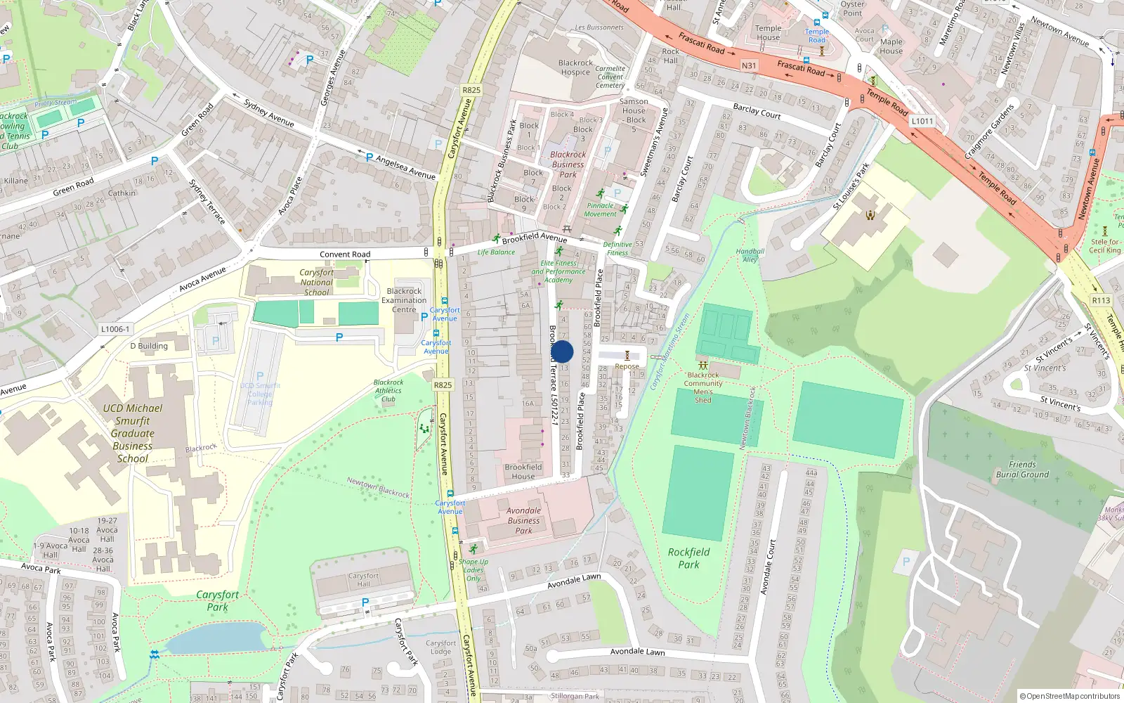 Overhead map showing the location of 10 Brookfield Terrace, Blackrock