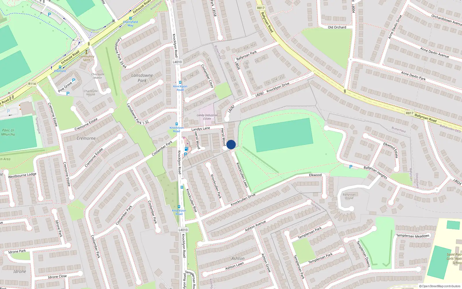 Overhead map showing the location of 17 Hersil Wood, Dublin 16