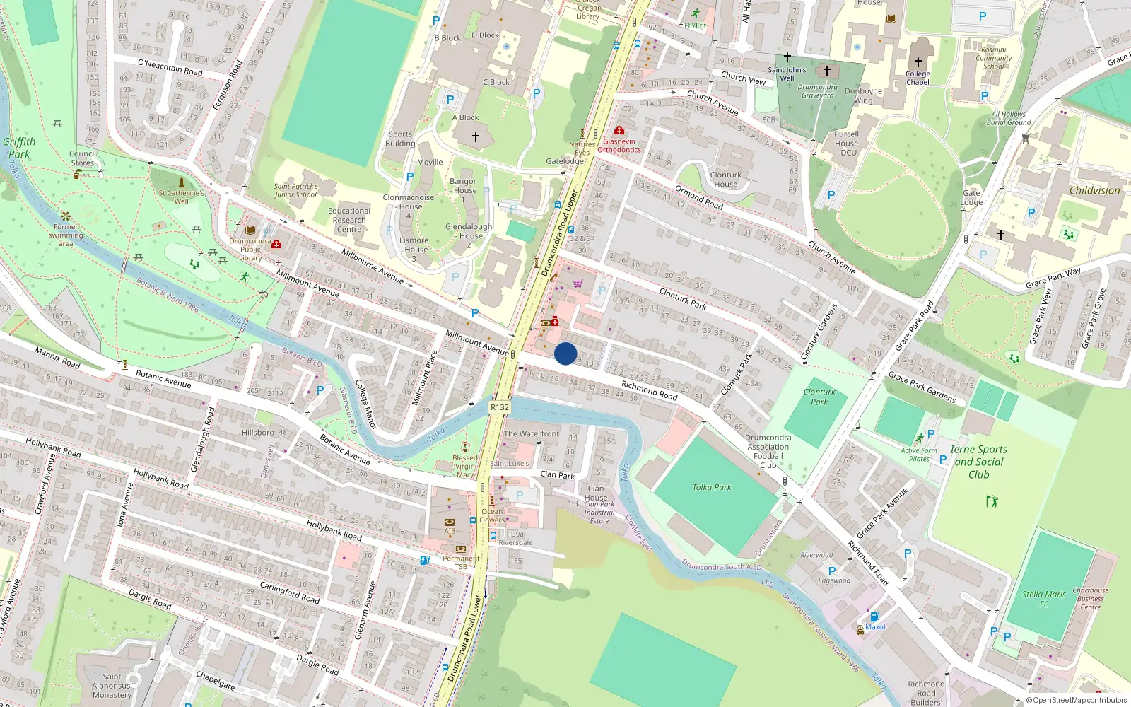 Overhead map showing the location of No 19 Hogan View, 3 Richmond Road, Dublin 3