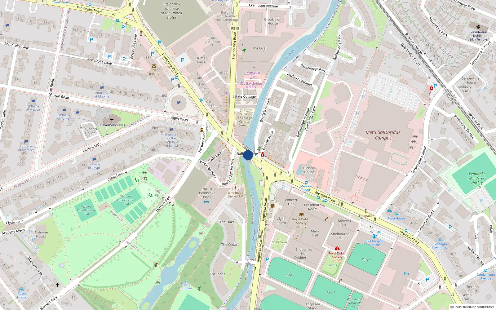Overhead map showing the location of No 19 the Residences, Four Seasons, Ballsbridge