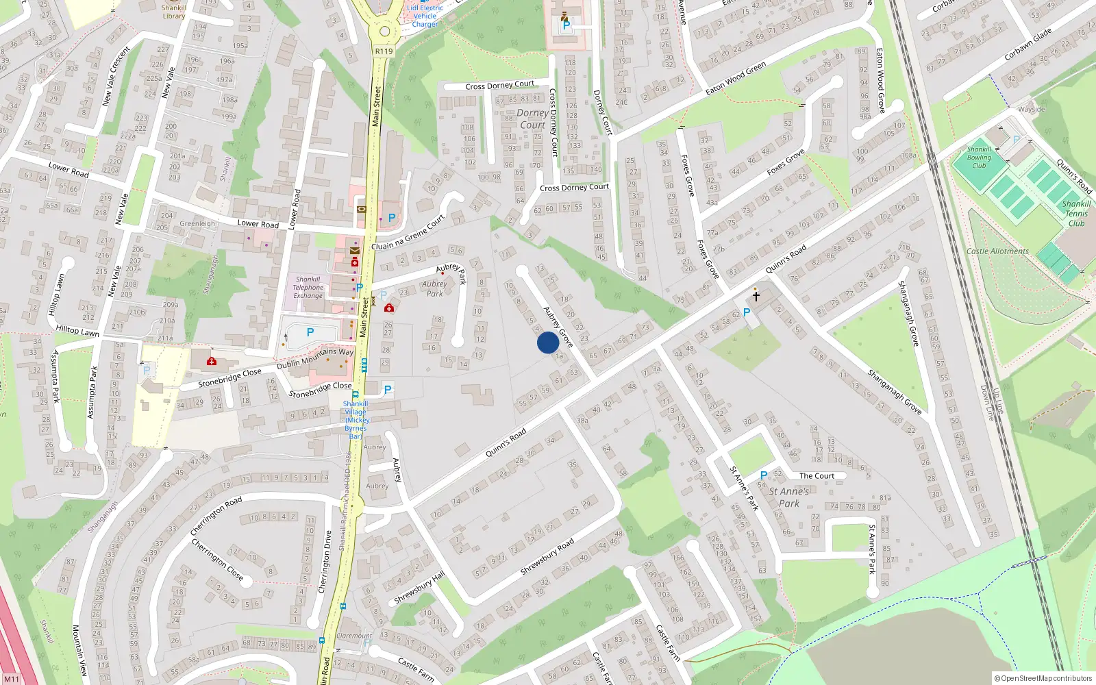 Overhead map showing the location of 2 Aubrey Grove, Shankill