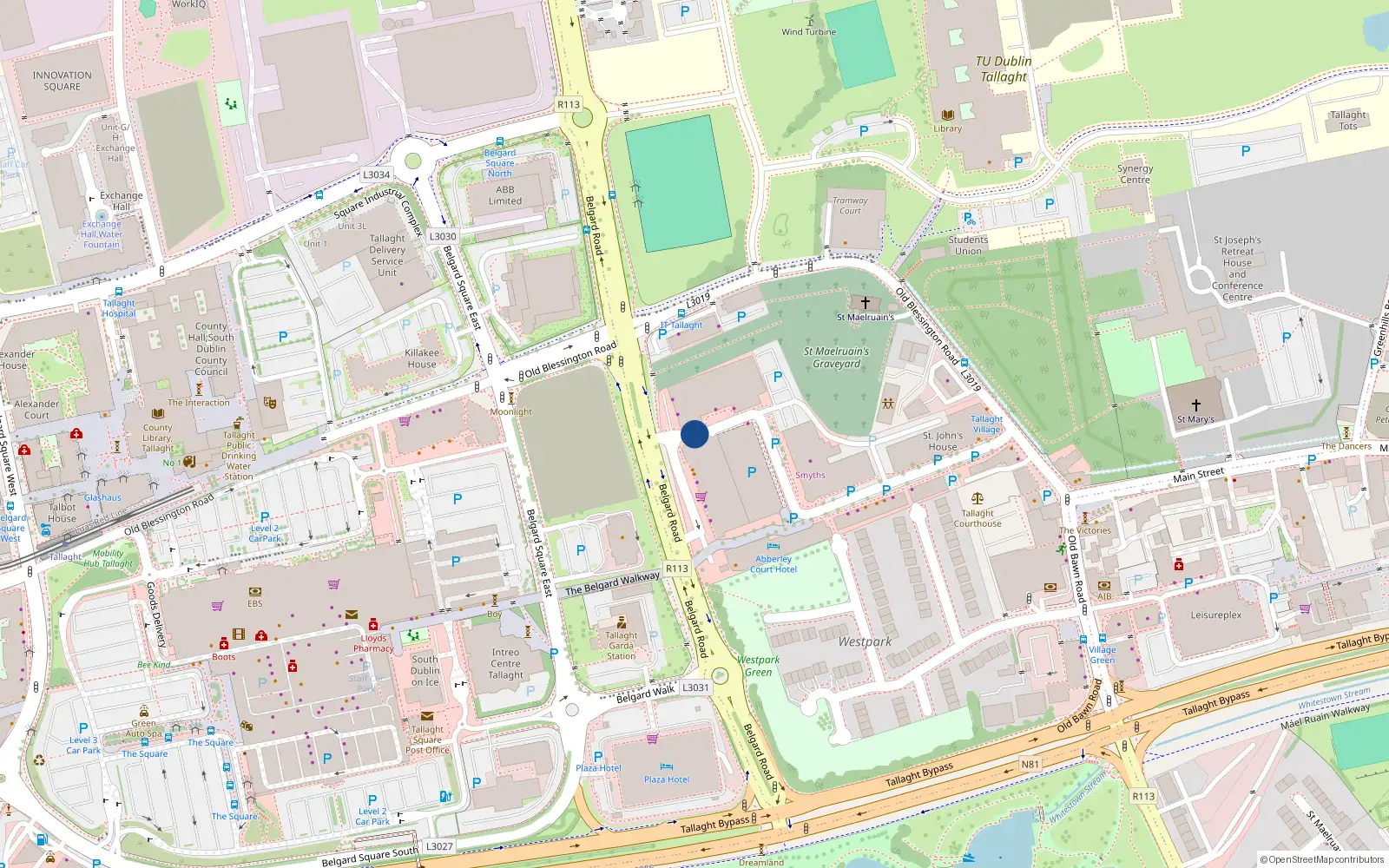 Overhead map showing the location of 20 Abberley Square, Tallaght