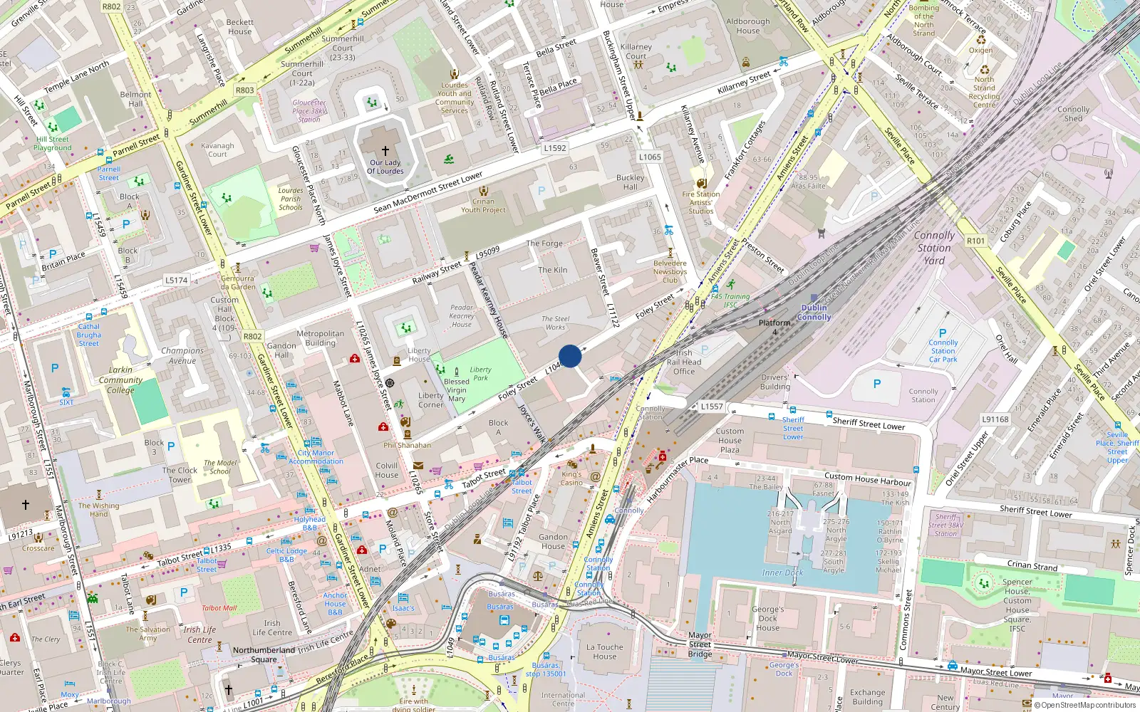 Overhead map showing the location of No 23 the Millhouse, Foley Street, Dublin 1