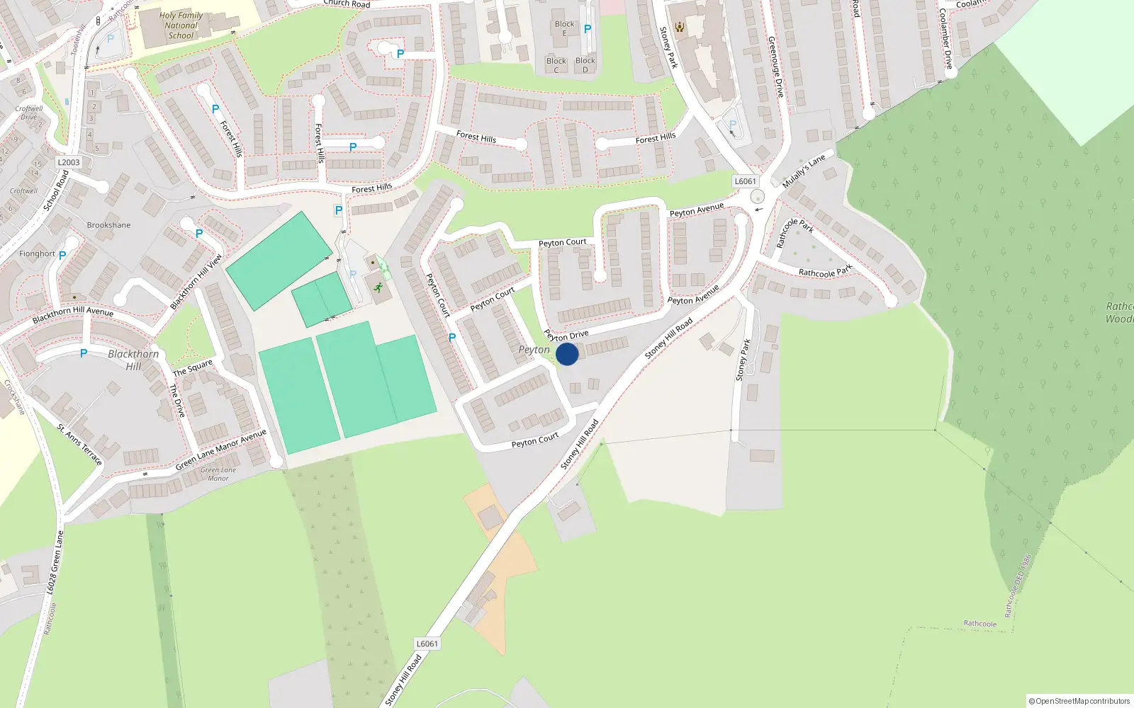 Overhead map showing the location of 26 Peyton Drive, Rathcoole