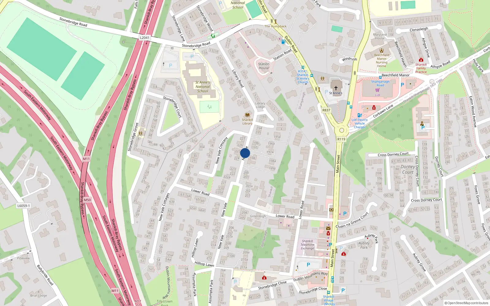 Overhead map showing the location of 27 New Vale, Shankill