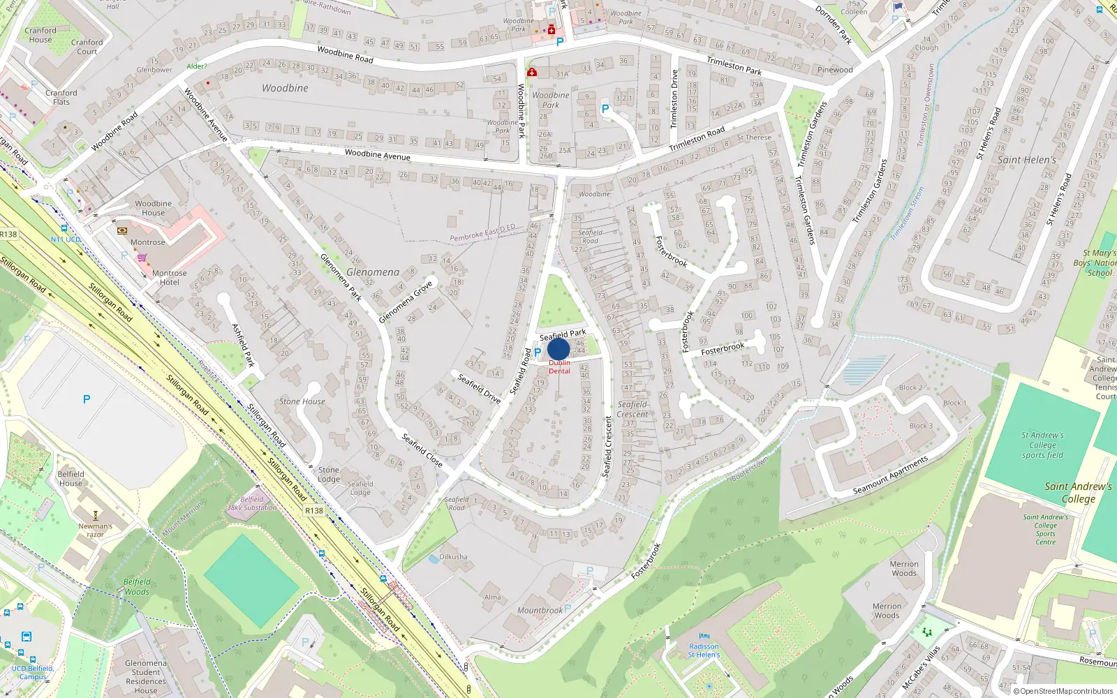 Overhead map showing the location of 3 Seafield Park, Blackrock