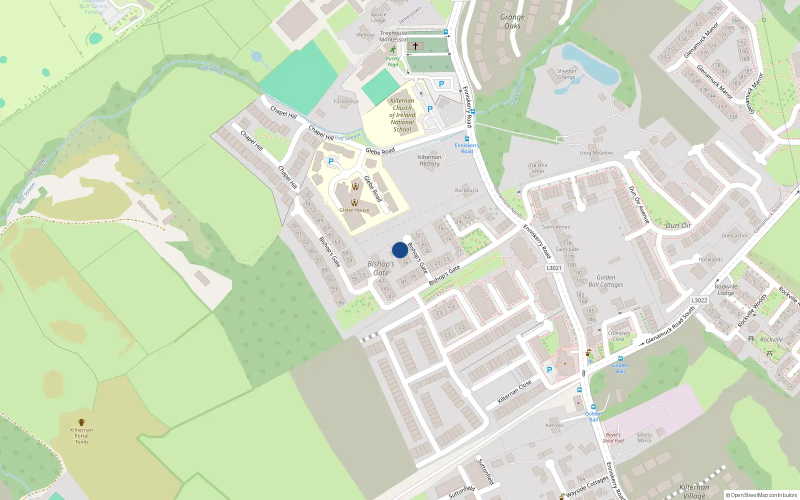 Overhead map showing the location of 34 Bishops Gate, Dublin 18