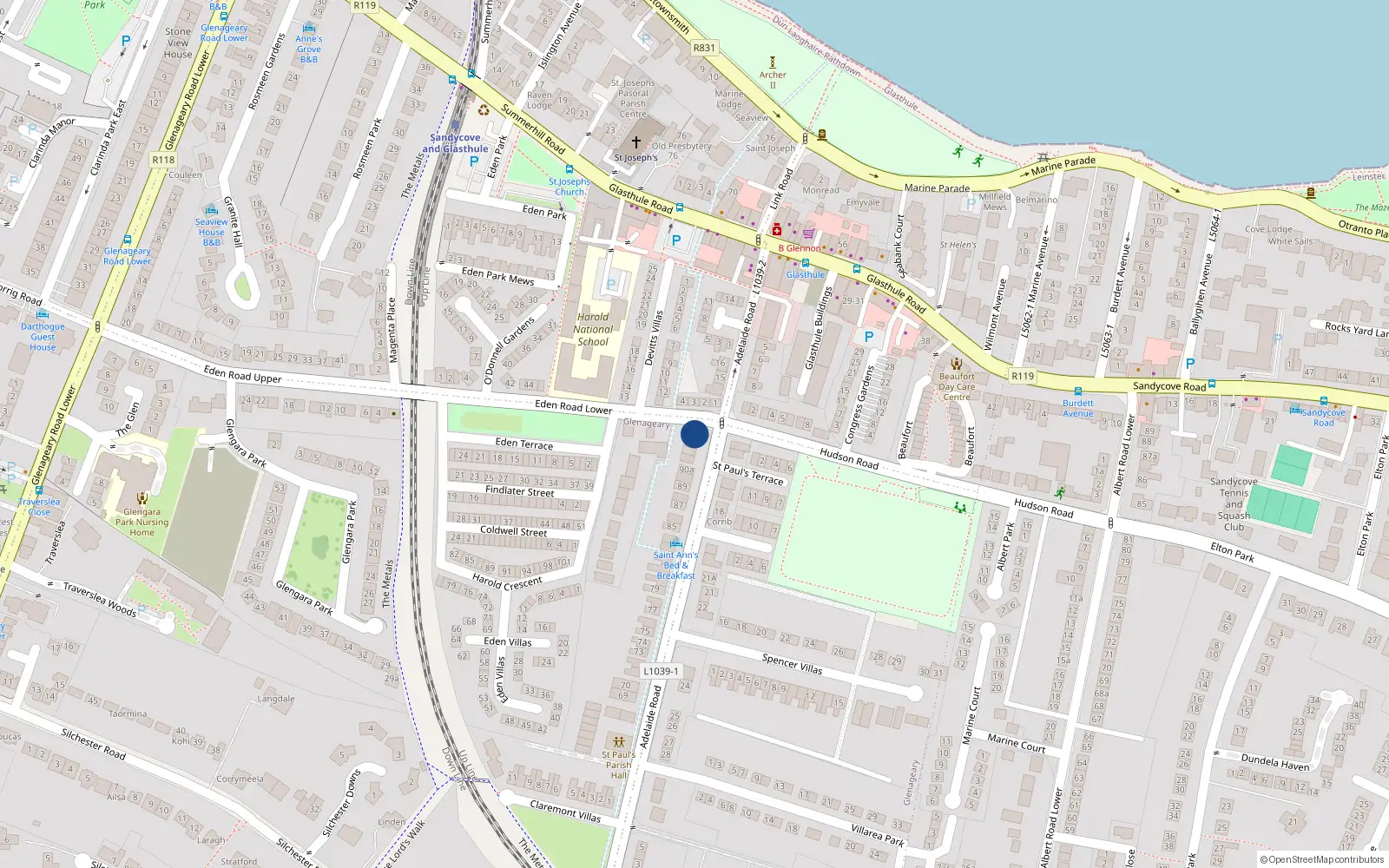 Overhead map showing the location of No 4 Schoolhouse, Adelaide Road, Glenageary