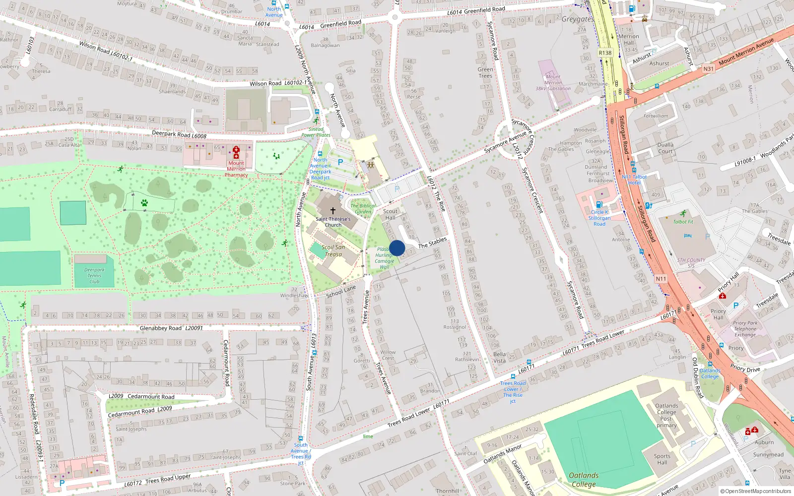 Overhead map showing the location of 4 The Stables, Baile Átha Cliath