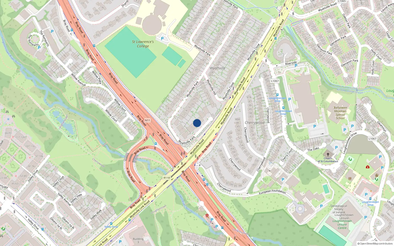 Overhead map showing the location of No 4 Wyattsville Park, Loughlinstown