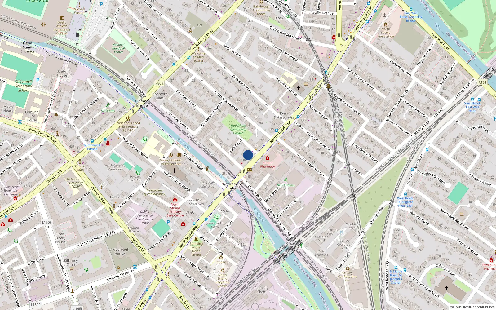 Overhead map showing the location of 40 North Strand Road, North Strand