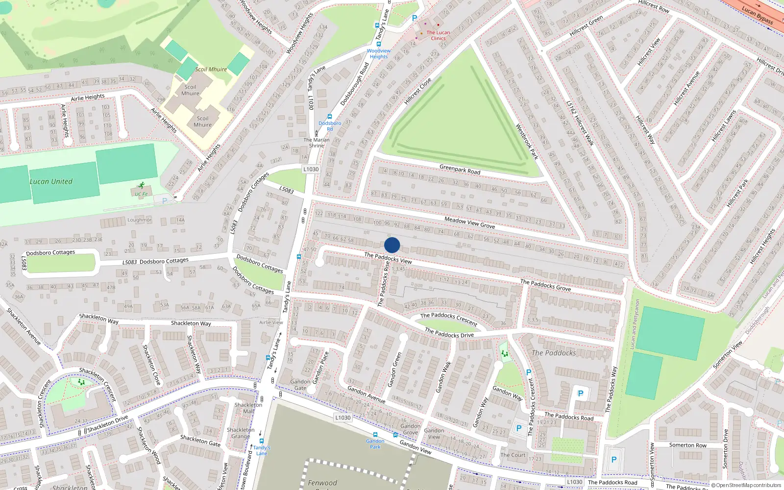Overhead map showing the location of 40 The Paddocks View, Lucan