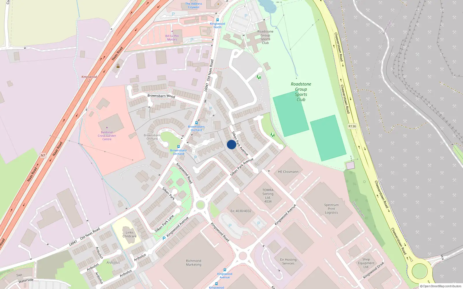 Overhead map showing the location of 45 Silken Park Avenue, Kingswood