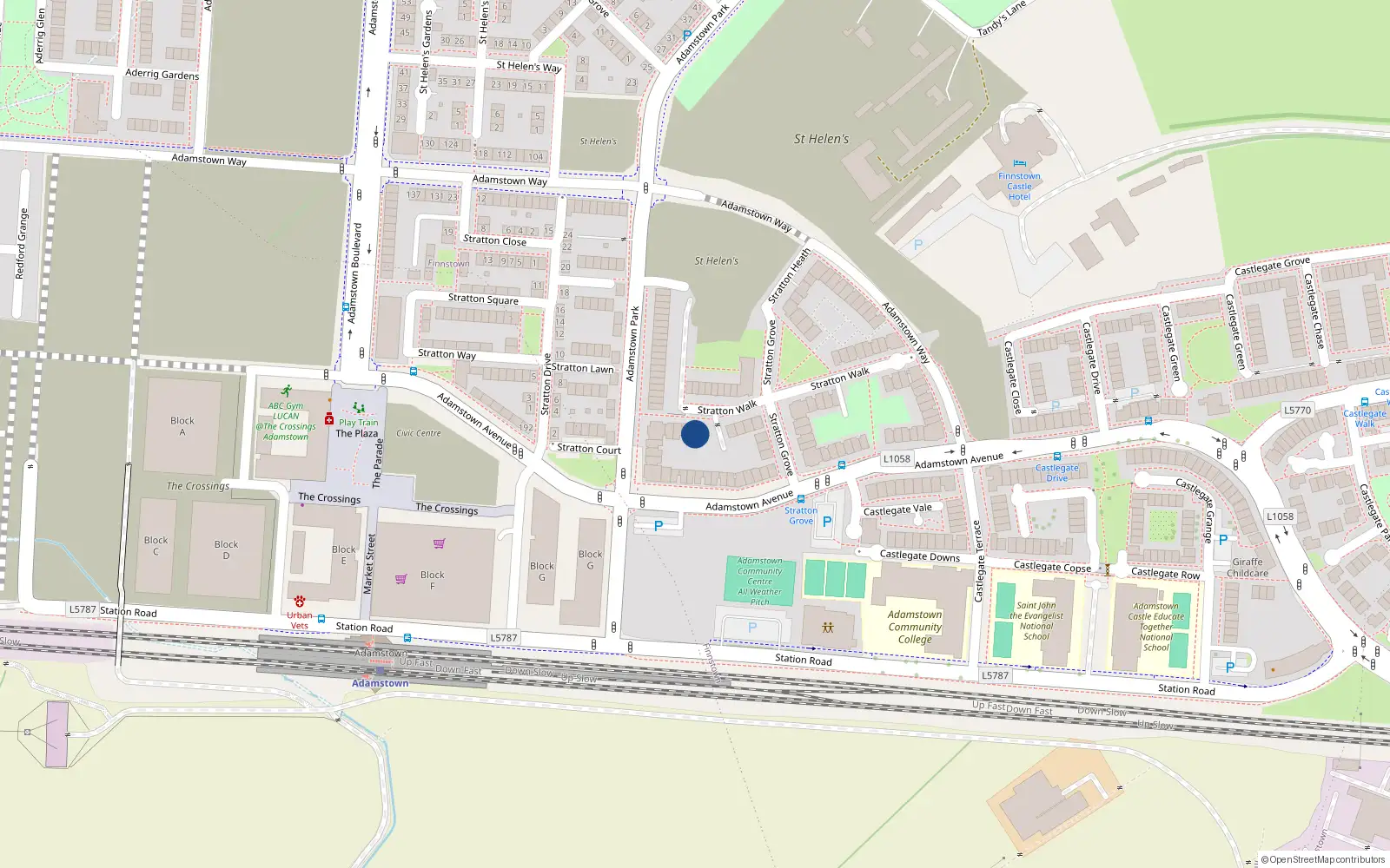 Overhead map showing the location of 47 Stratton Walk, Lucan