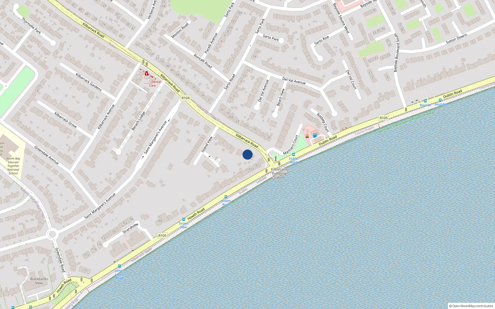 Overhead map showing the location of 5 Kilbarrack Road, Dublin