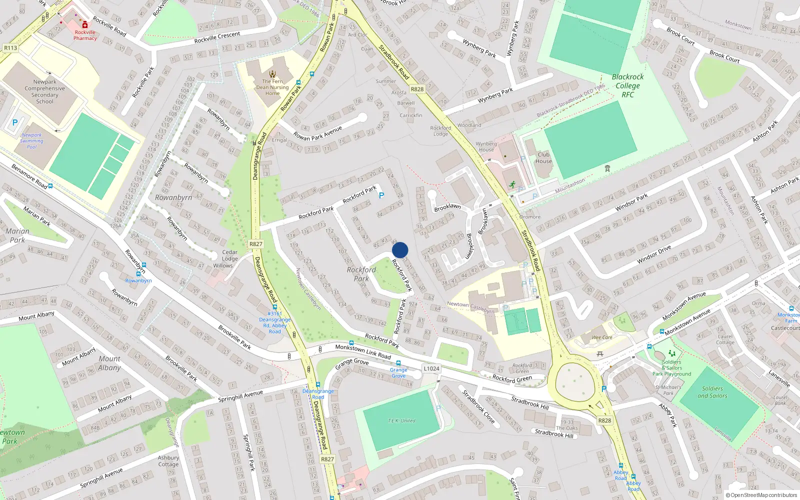Overhead map showing the location of 51 Rockford Park, Blackrock