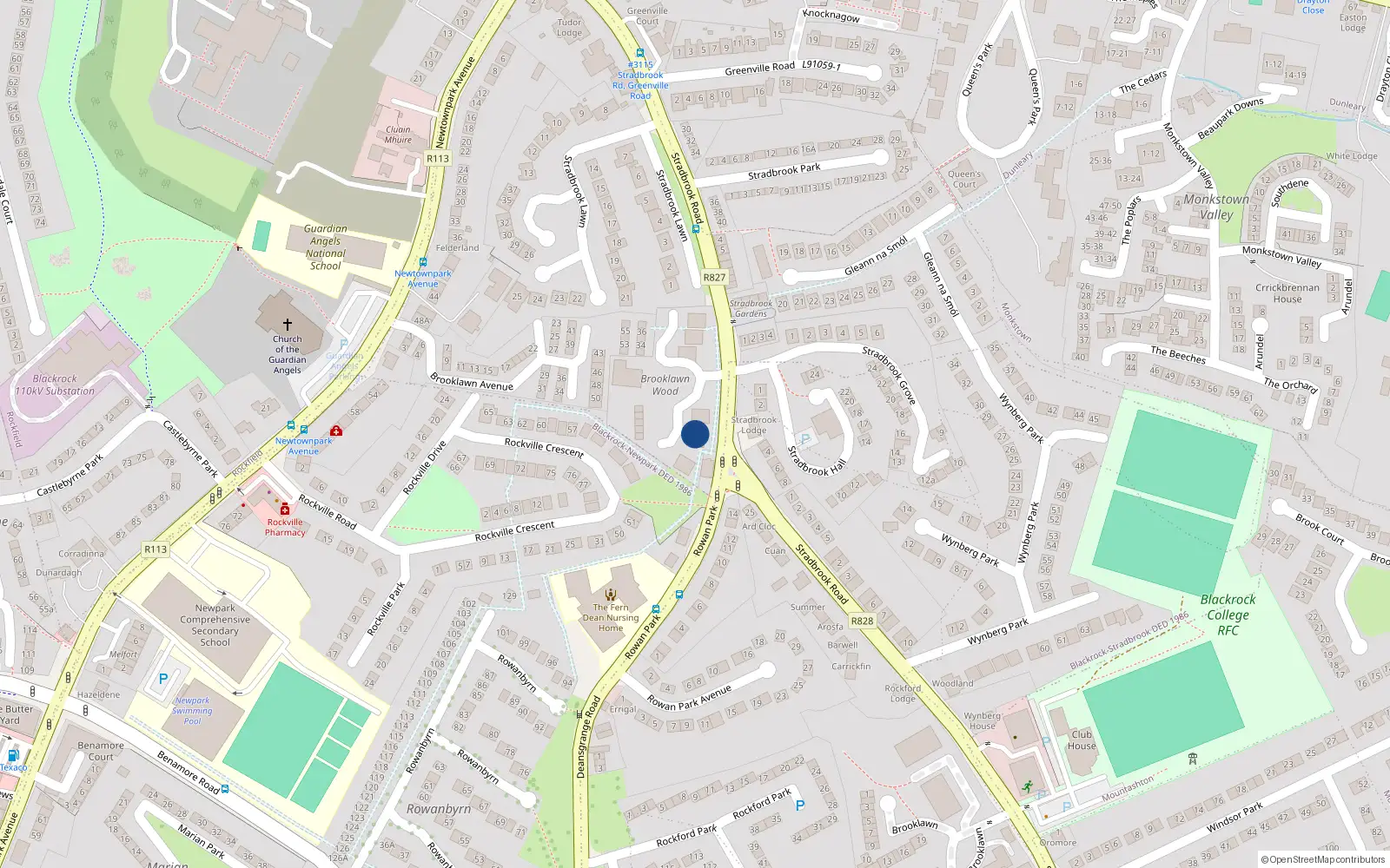 Overhead map showing the location of 6 Brooklawn Wood, Blackrock