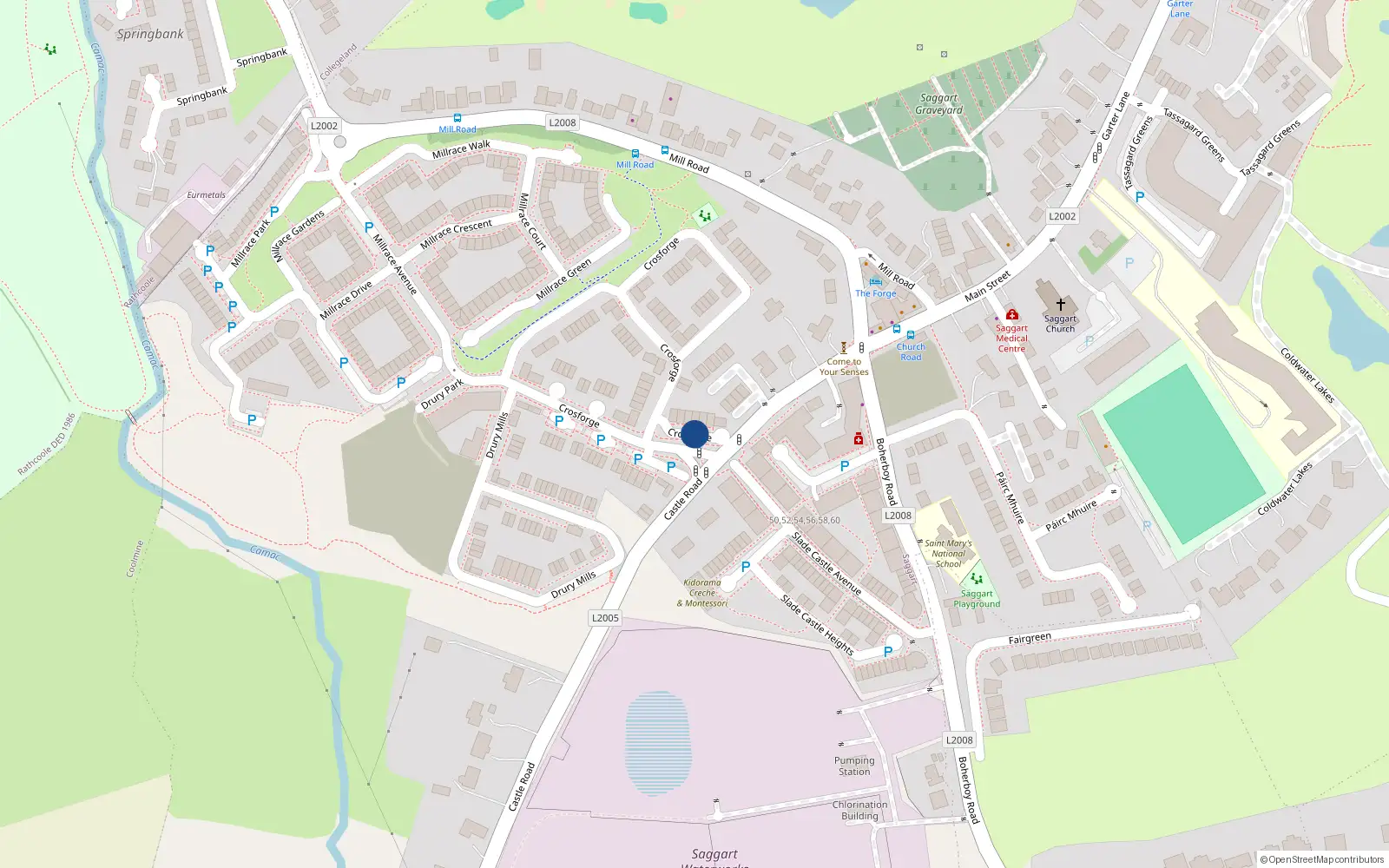 Overhead map showing the location of 7 Crosforge Close, Saggart