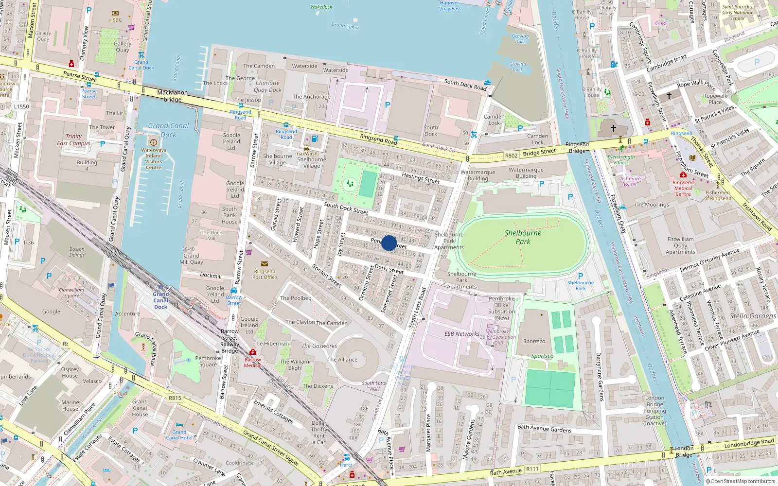 Overhead map showing the location of 8 Penrose Street, Dublin 4