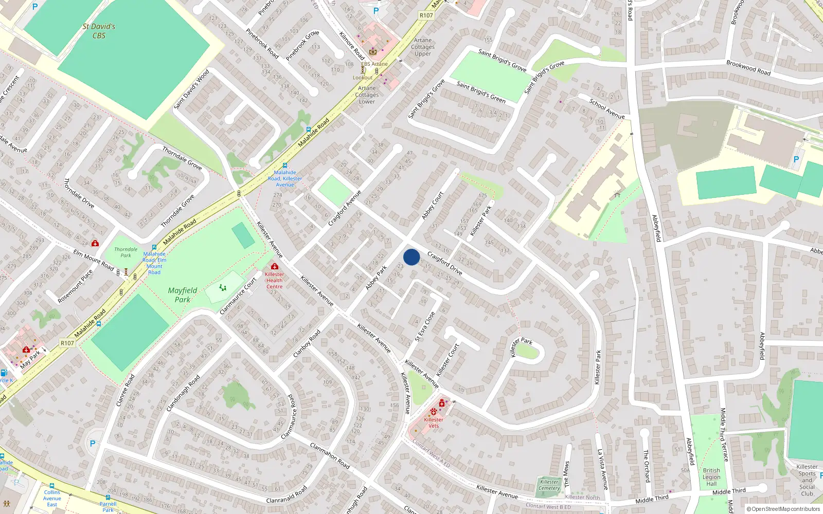 Overhead map showing the location of No. 9, 9 Craigford Drive, Dublin 5