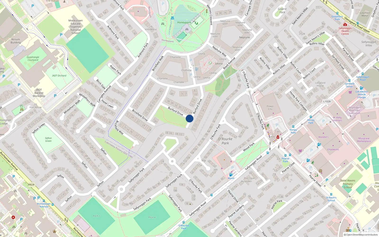 Overhead map showing the location of 1 Burford Drive, Dun Laoghaire