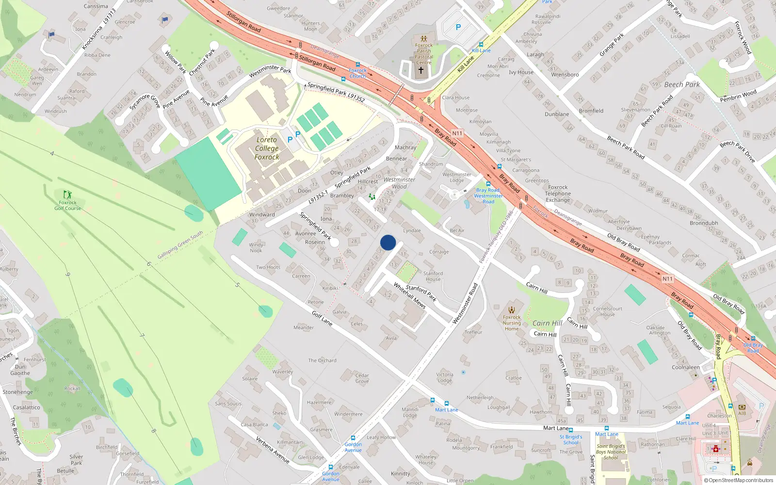 Overhead map showing the location of 10 Stanford Park, Dublin 18