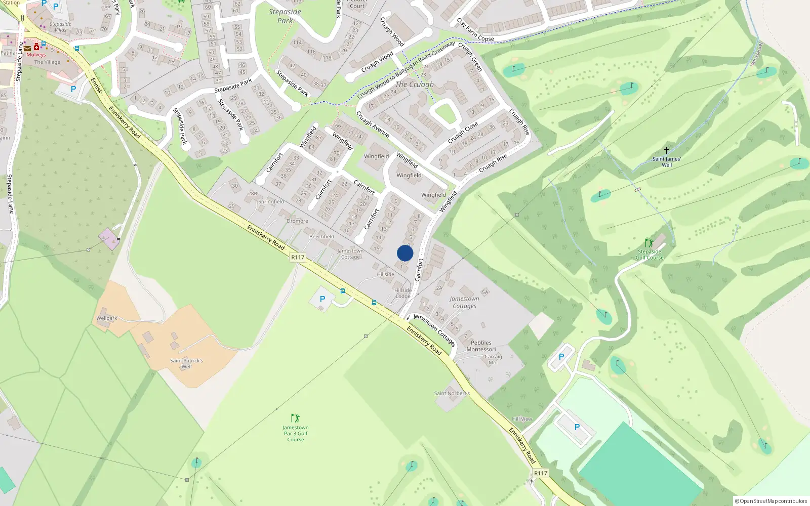 Overhead map showing the location of 3 Cairnfort Green, Stepaside