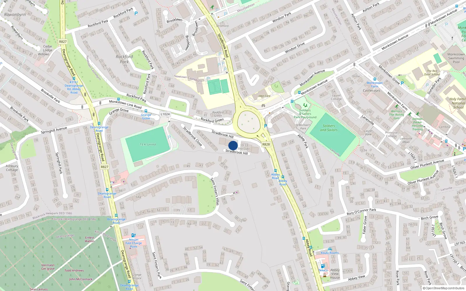 Overhead map showing the location of No8 the Sycamores, Stradbrook Hill, Blackrock