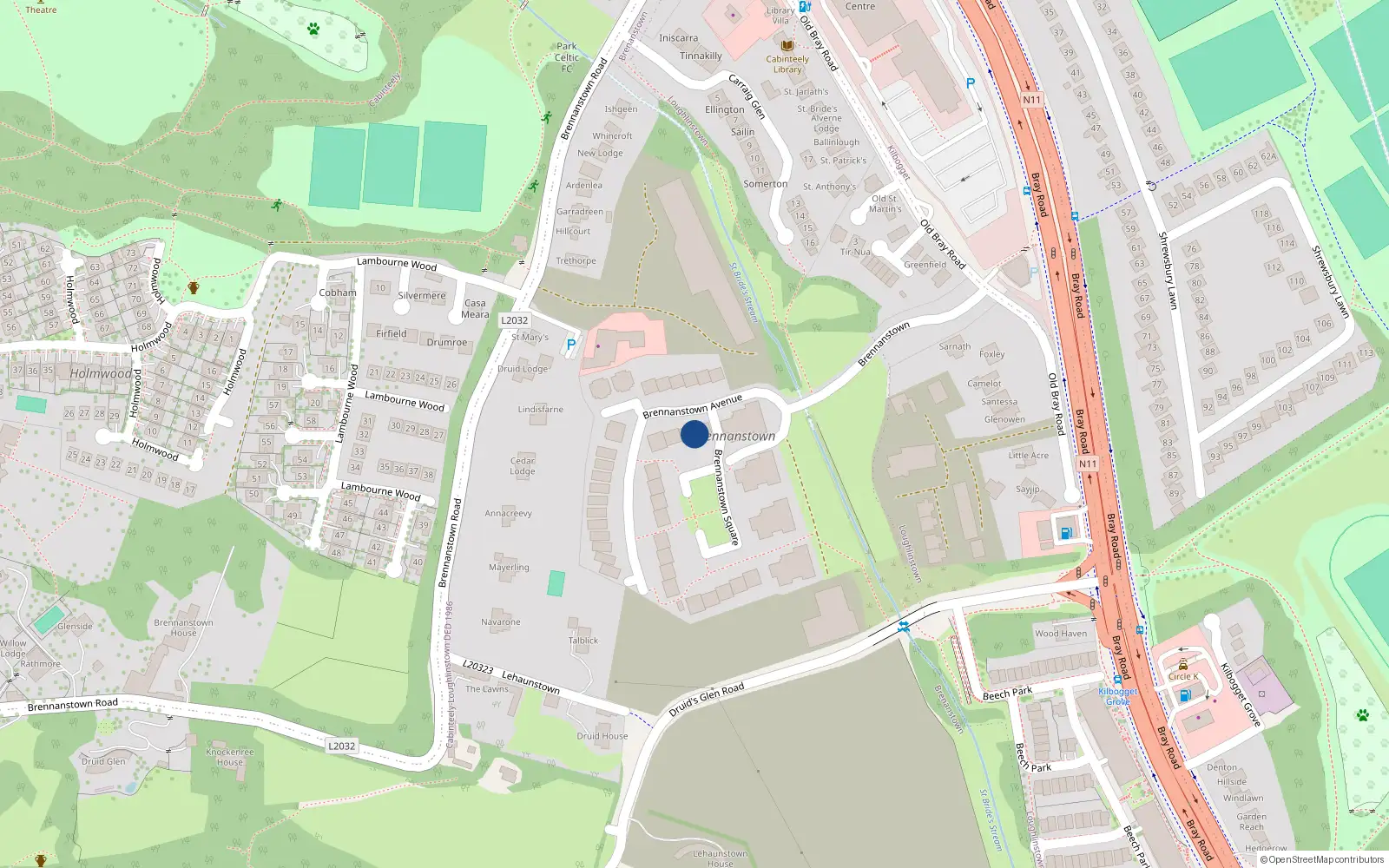 Overhead map showing the location of 10 Brennanstown Square, Dublin