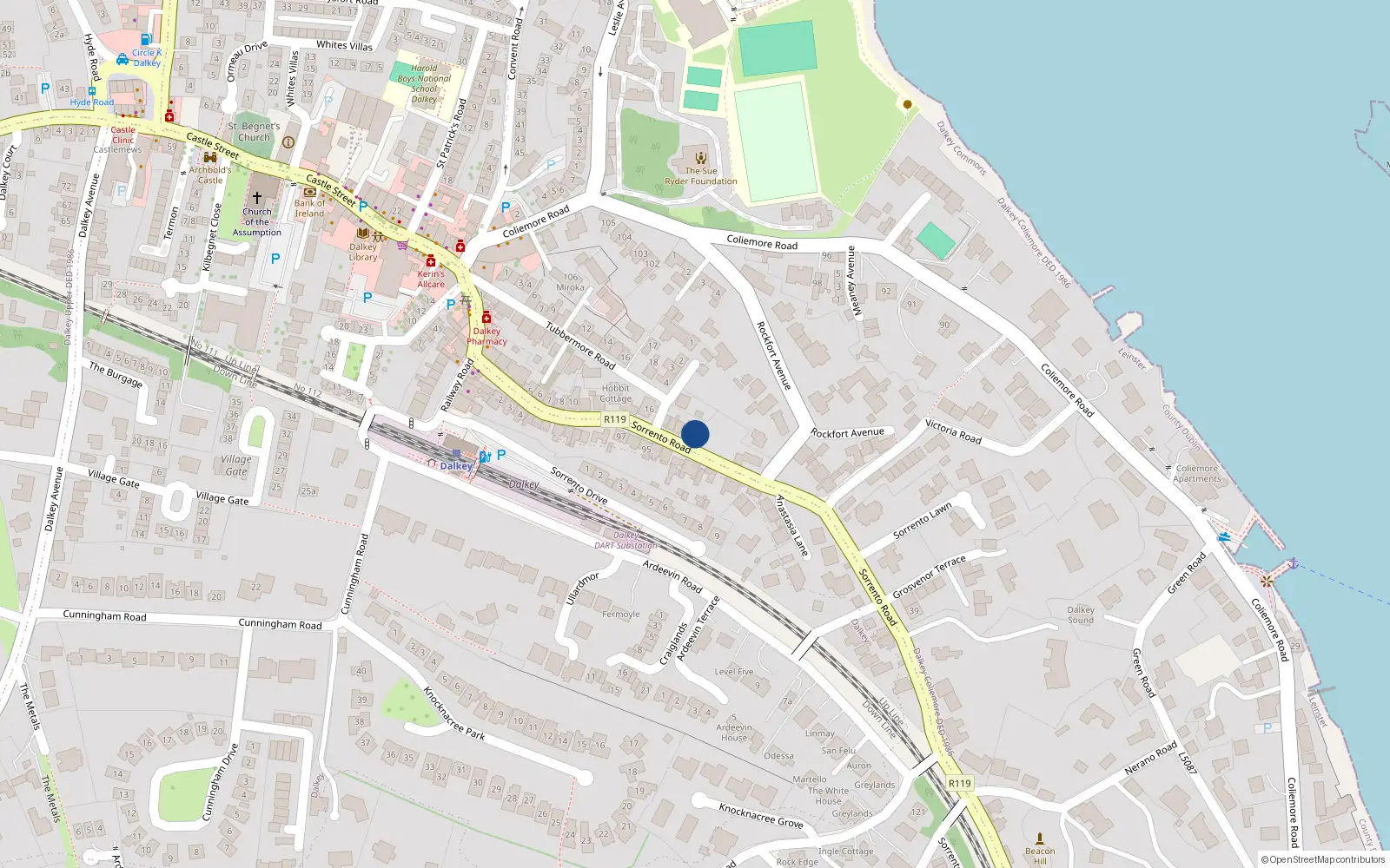 Overhead map showing the location of Number 2 Brigadee, Sorrento Road, Dalkey