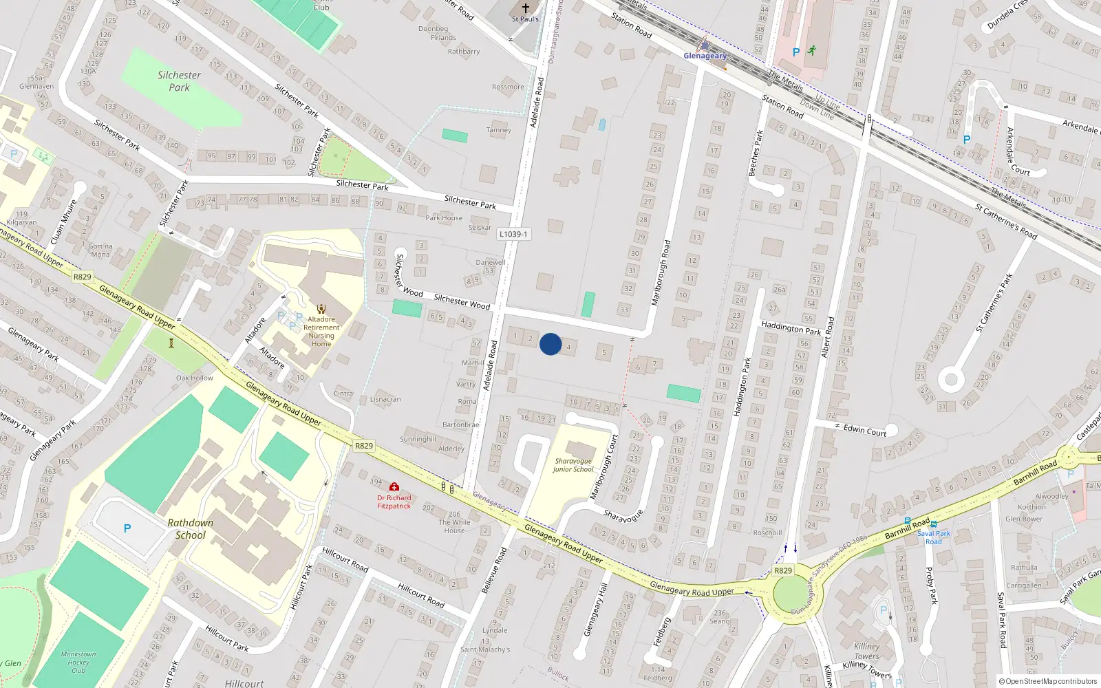 Overhead map showing the location of Number 3, 3 Marlborough Road, Glenageary