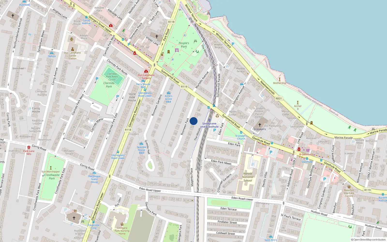 Overhead map showing the location of 30 Rosmeen Park, Dublin
