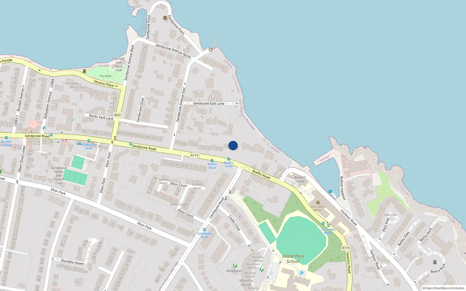 Overhead map showing the location of Number 4 Bayswater Terrace, Sandycove, County Dublin