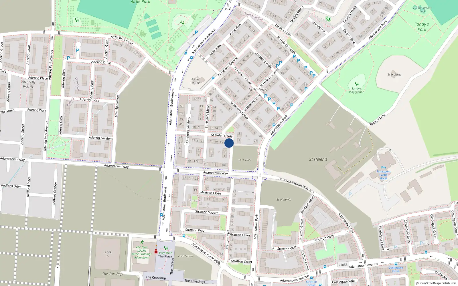 Overhead map showing the location of 9 Saint Helens Way, Lucan