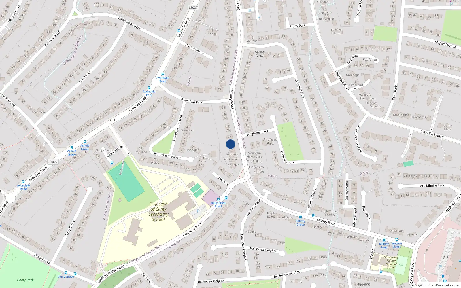 Overhead map showing the location of Bullock, Dublin, Co. Dublin