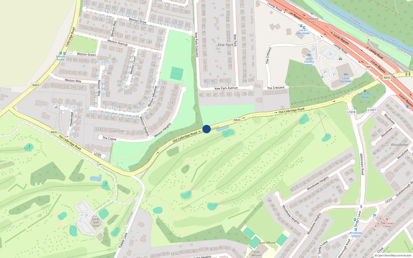 Overhead map showing the location of Old Celbridge Road, Lucan