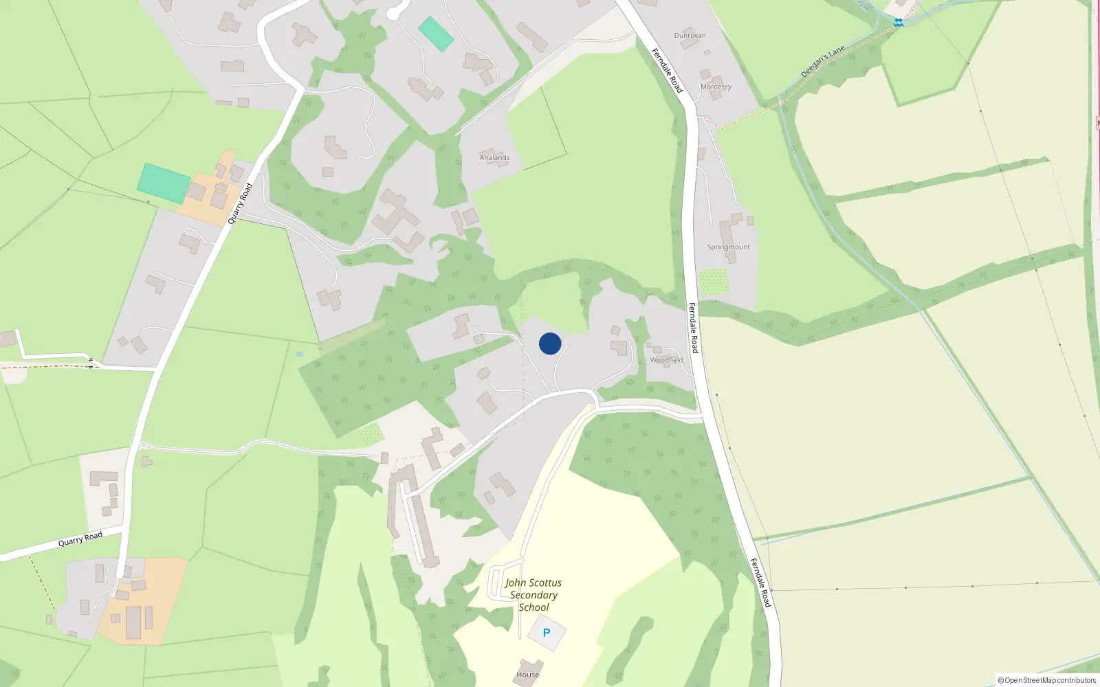 Overhead map showing the location of Old Conna Lodge, Ferndale Road, Rathmichael