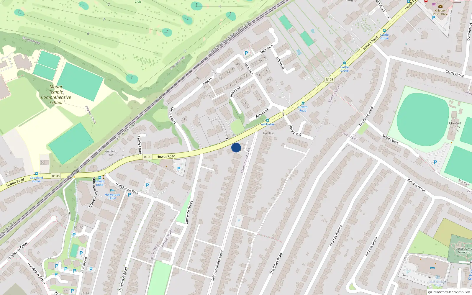 Overhead map showing the location of One Quarter Interest in, 10 St Lawrence Road, Clontarf