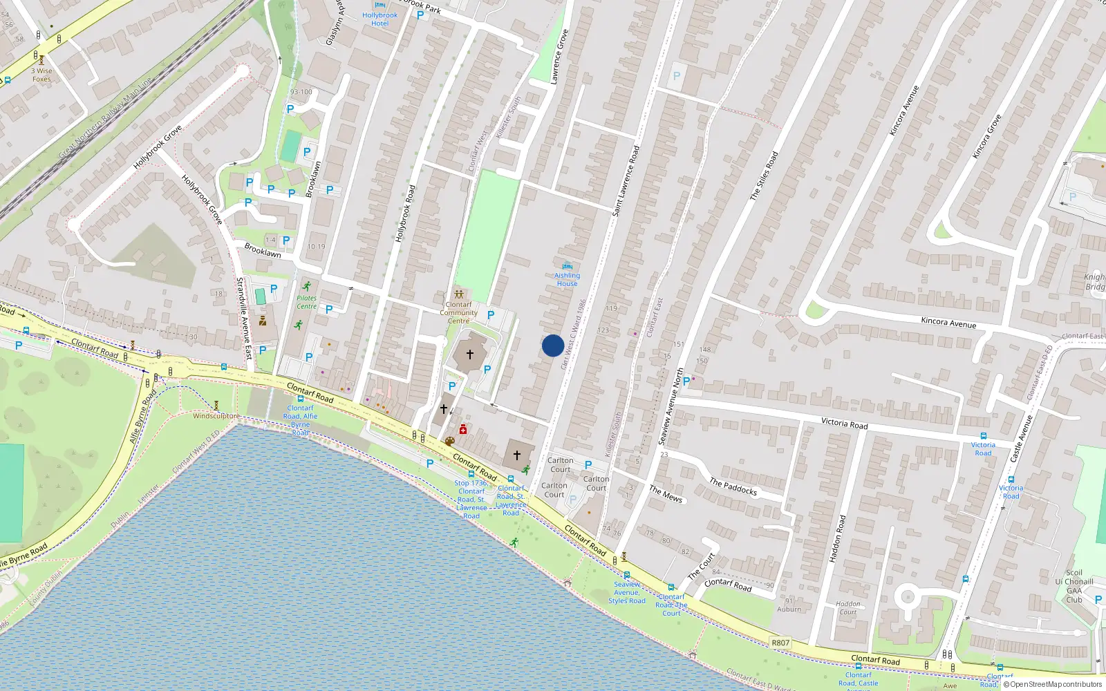Overhead map showing the location of One Sixth Interest in, 8 St Lawrence Road, Clontarf