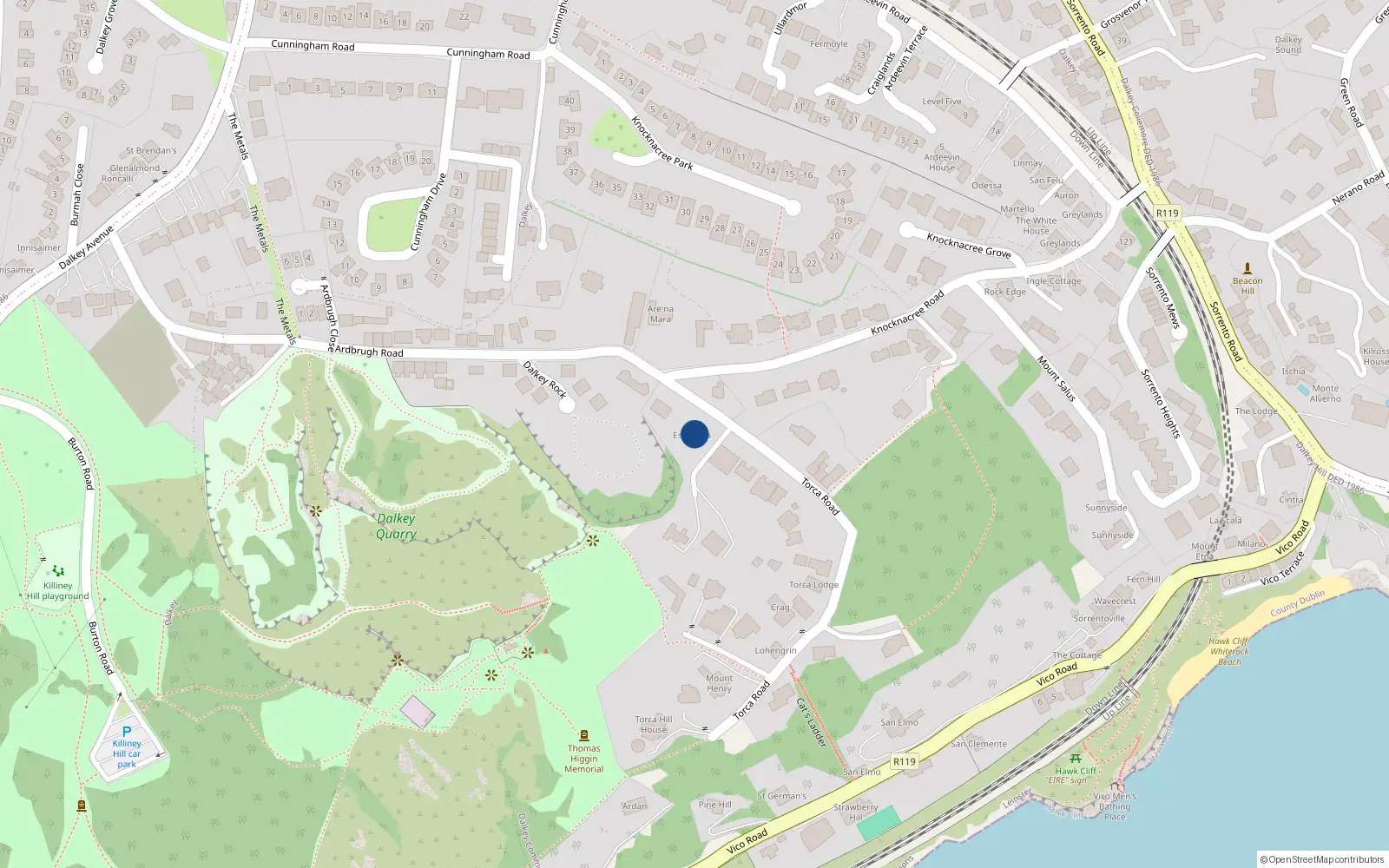 Overhead map showing the location of Dalkey Commons, Dublin, Co. Dublin