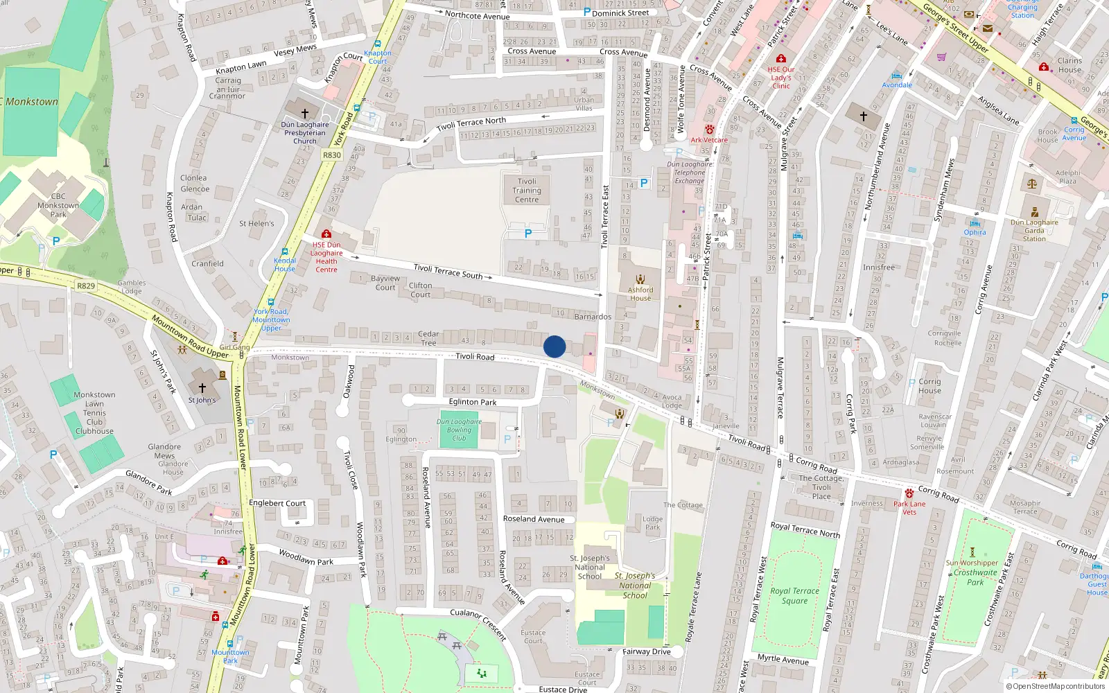 Overhead map showing the location of Dún Laoghaire, Dublin, Co. Dublin