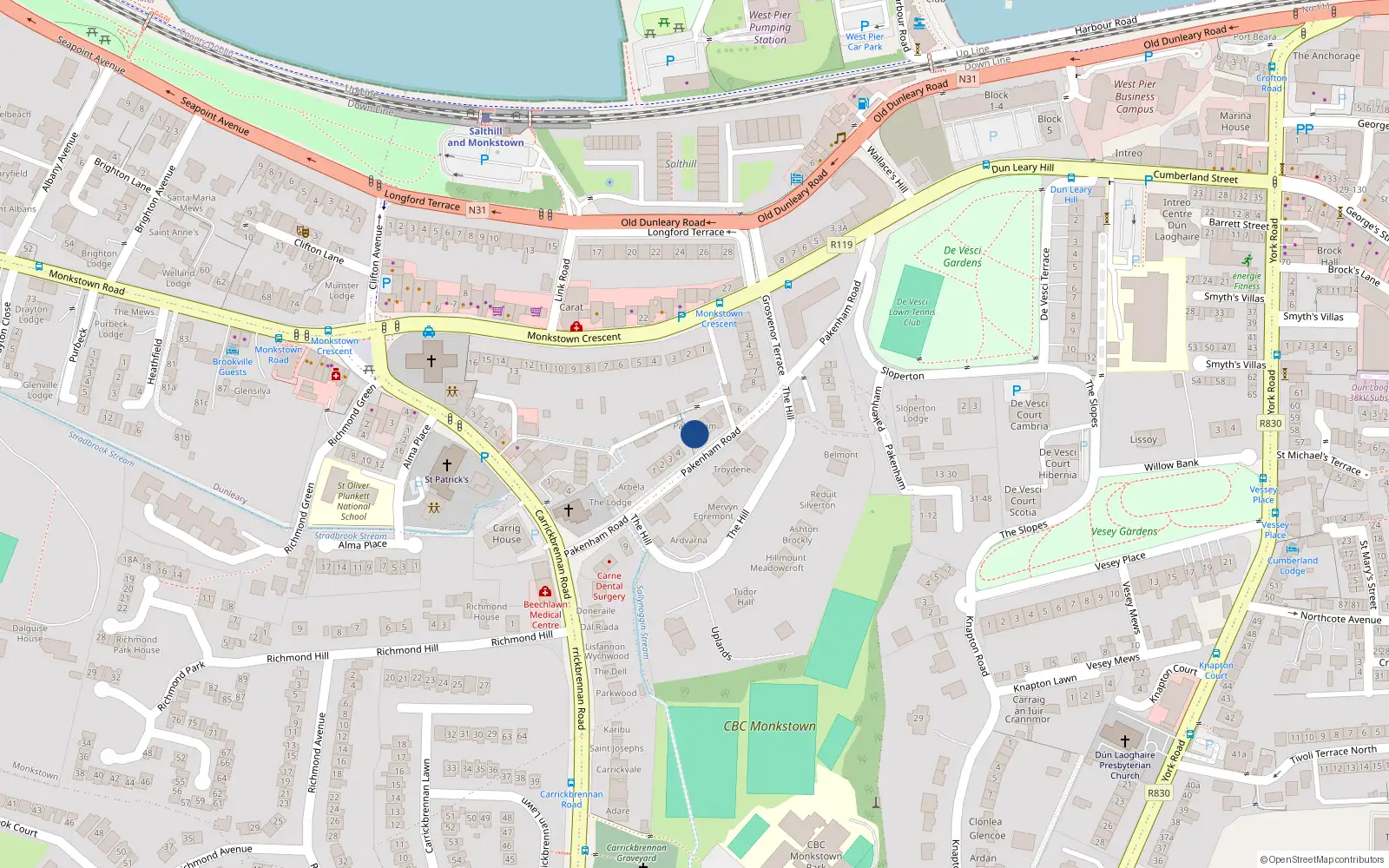 Overhead map showing the location of Dún Laoghaire, Dublin, Co. Dublin