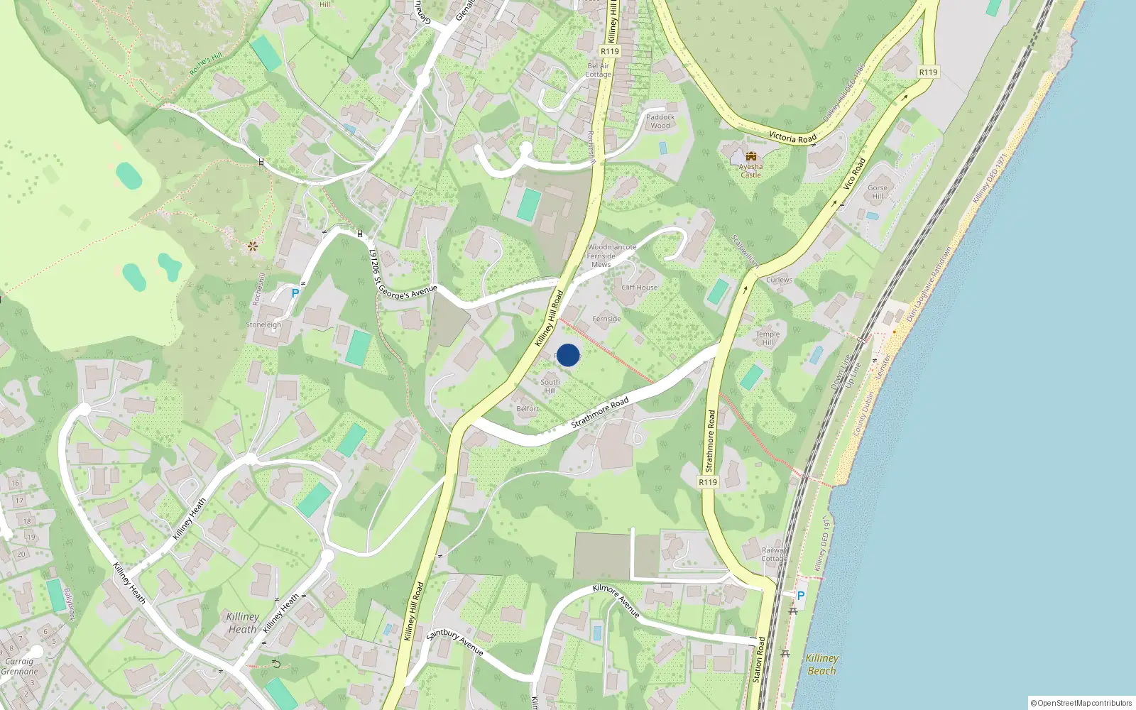 Overhead map showing the location of 31 Killiney Hill Road, Killiney