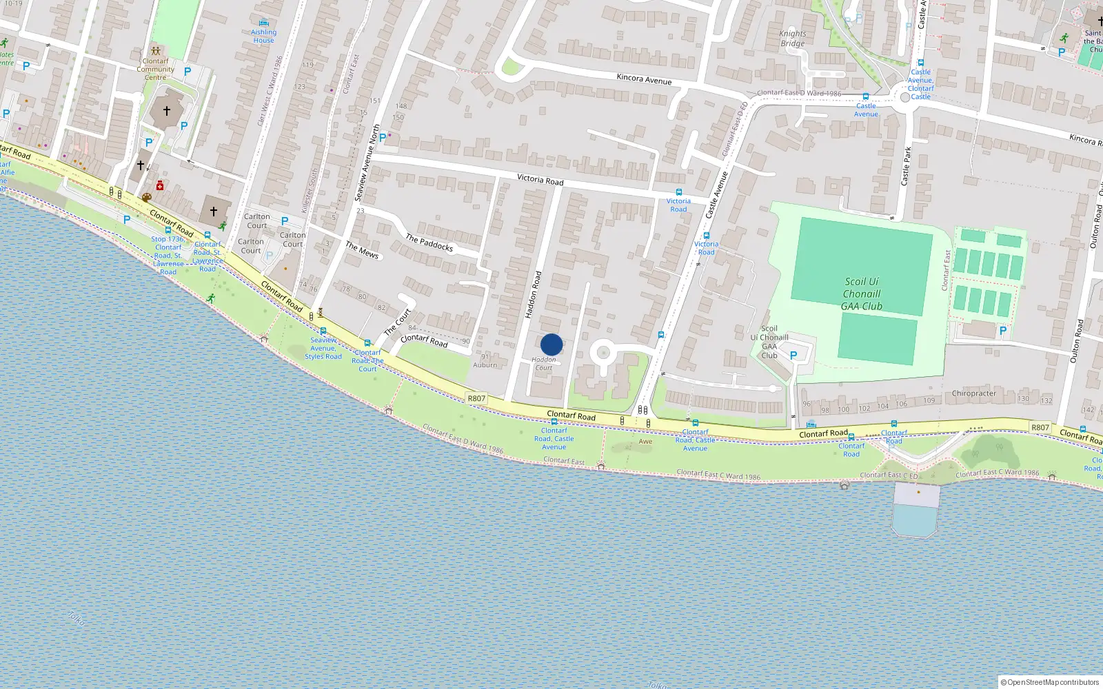 Overhead map showing the location of 38 Haddon Road, Dublin 3