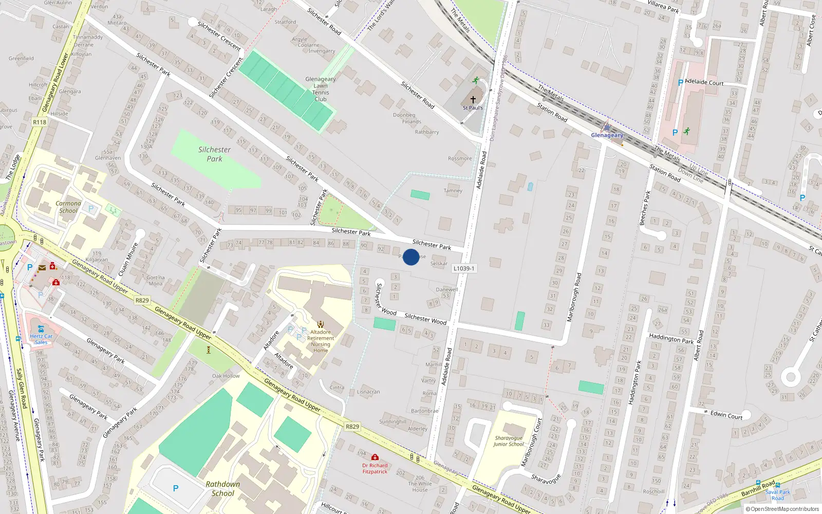 Overhead map showing the location of Glenageary, Dublin, Co. Dublin