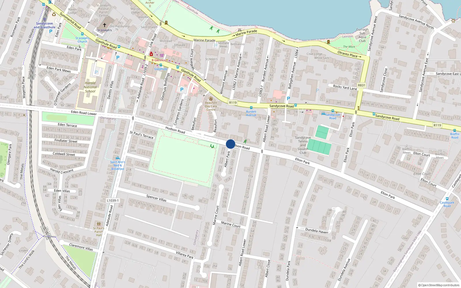 Overhead map showing the location of Park Lodge, 1 Castlebarp Road, Sandycove